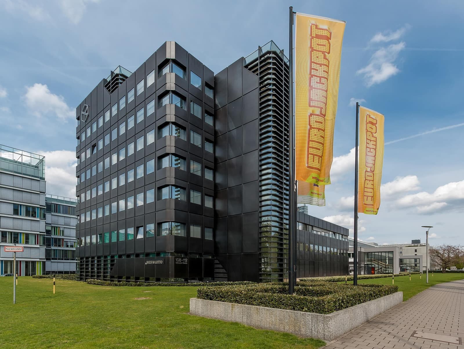 A modern office building with a glass façade