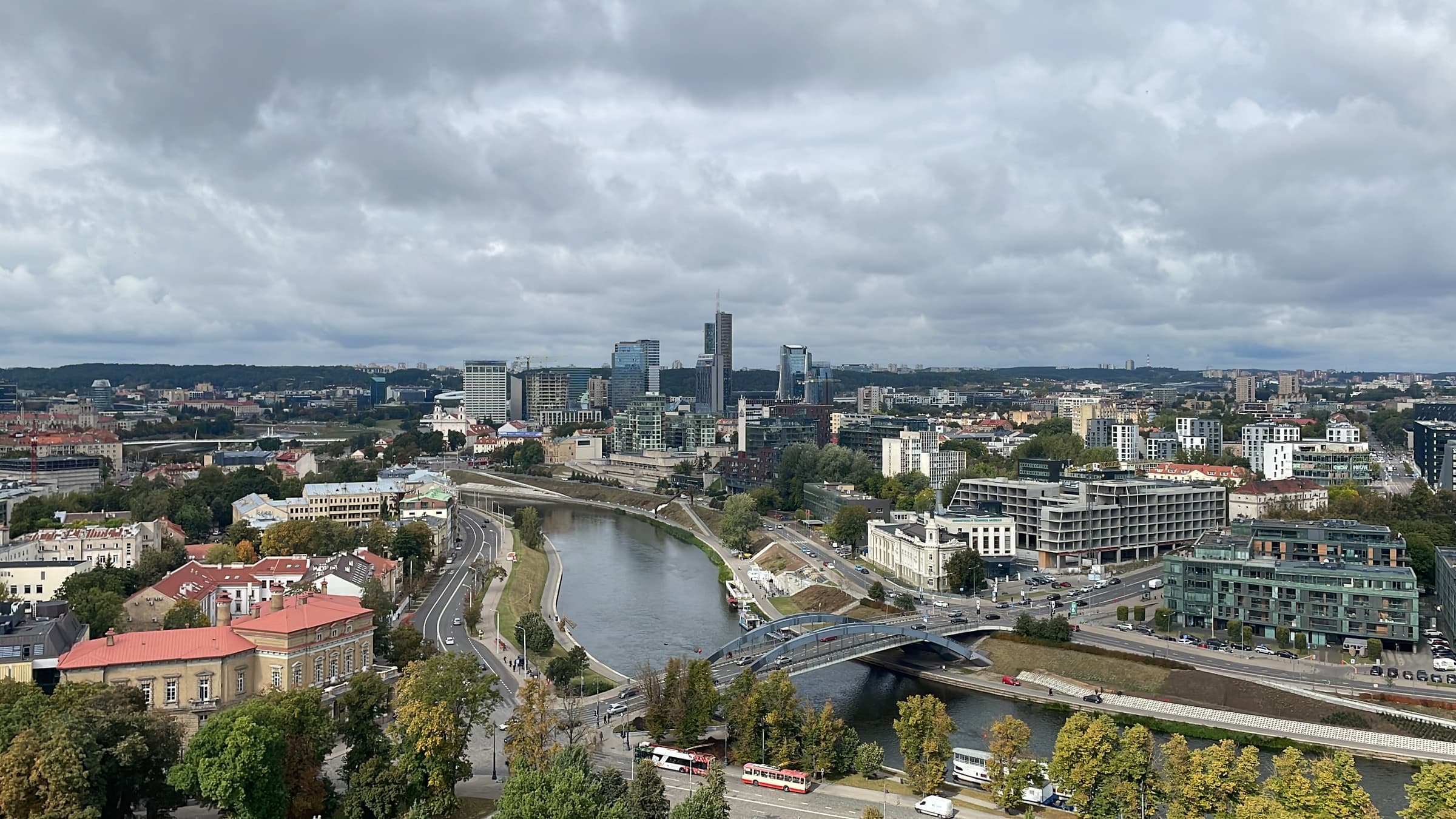 Vilnius from Gediminas Hill: the Neris and the new city centre
